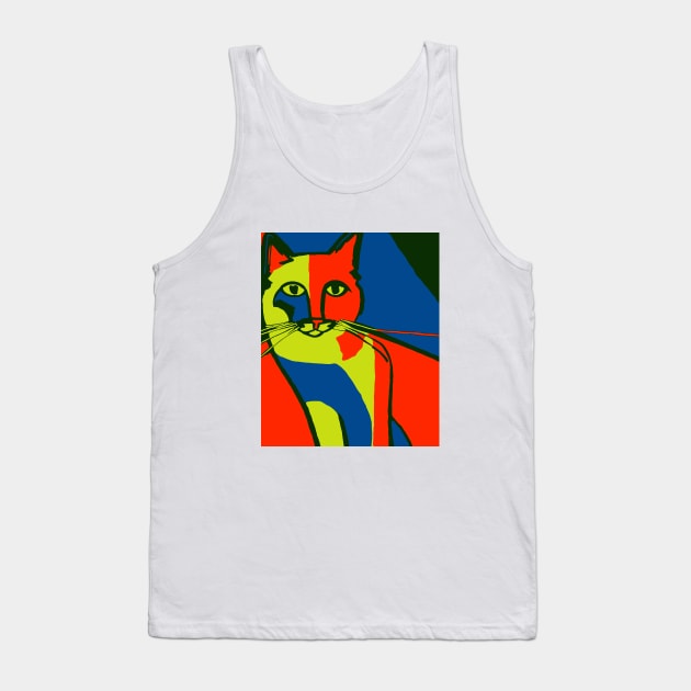 Colorful Minimalist Abstract Cat Tank Top by JoeStylistics